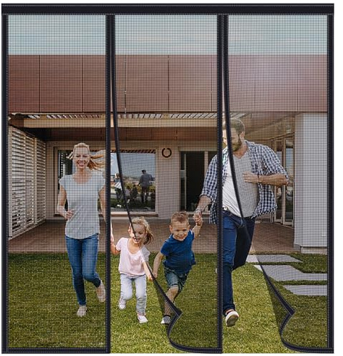 FYHDSH Fliegengitter Tür Magnet, Magnetvorhang Doppeltür Insektenschutz Balkontür Fliegenvorhang, Magnetische Adsorption, für Terrassentür, Schiebetüren, Klebemontage, Schwarz-D-140x220cm