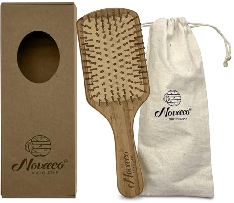 NOVÆCO Spazzola Bamboo per capelli ricci e lisci | Spazzola Capelli districante per massaggiare con dolcezza Naturale,Antistatica e Sostenibile | Spazzola Capelli Ricci
