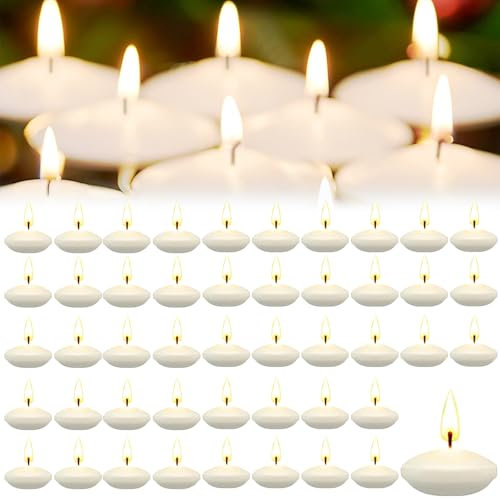 Hengrongshen 50 Pezzi Candele Galleggianti Bianche, 3,5 CM Candela Galleggiante Senza Profumo, Fumo & Goccia, Candele Galleggianti Piscina per San Valentino, Matrimonio, Vacanze, Feste (Bianco)