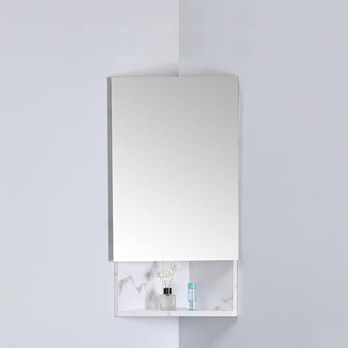 LLYLAFDC Spiegelschrank Modern Eckspiegelschrank Platzsparend,mit Spiegel Eckschrank Badezimmer Dreieck Mit 2 Ablagen，Eckspiegel Mit Aufbewahrungsschrank, Wandspiegel Mit Offenem Stauraum