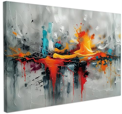 CHDITB Colorful Abstract Wall Art, Blue & Orange Canvas Pictures, Boys Room Cool Wall Poster, Modern Framed Wall Decor (59x39cm)