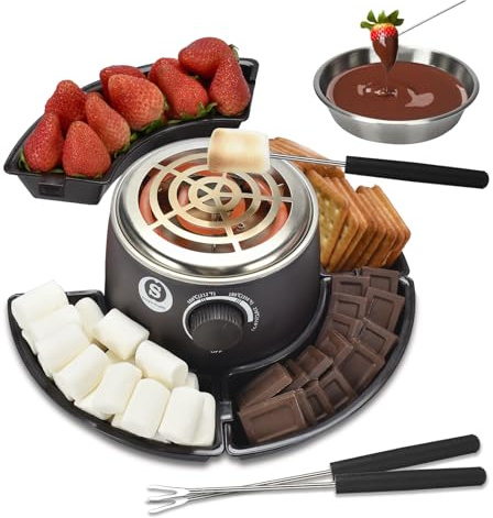 SANLE SOPFFY 2 in 1 Electric S'mores Maker & Fondue Pot,S'mores Maker Tabletop Indoor Kit with 4 Roasting Forks & 1 Flameless Temperature-controlled Heater,Christmas Gifts,Family Gifts