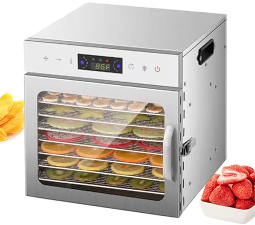Naturalpowev Food Dehydrator Machine, Food Dryer Dehydrator, 24H Timer and Temperature Control (86-194℉), Food Dehydrator Stainless Steel for Beef Jerky, Fruits, Vegetables & Nuts,8-Trays