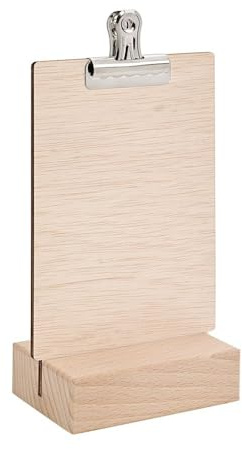 Zeigis Holz-Tischaufsteller DIN A6 Hoch mit Klammer, doppelseitig, Holzfuß | Birkensperrholz aus EU zert. Anbei, Buchenholzfuss unbehandelt, Made in Germany, Einfacher Blattwechsel