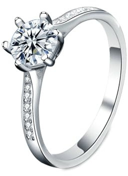 BCughia Diamantring Weißgold 585, Damen 14 Karat Ring mit Rund Form Labor Diamant 1ct Hochzeitsringe für Frauen Größe 58 (18.5)