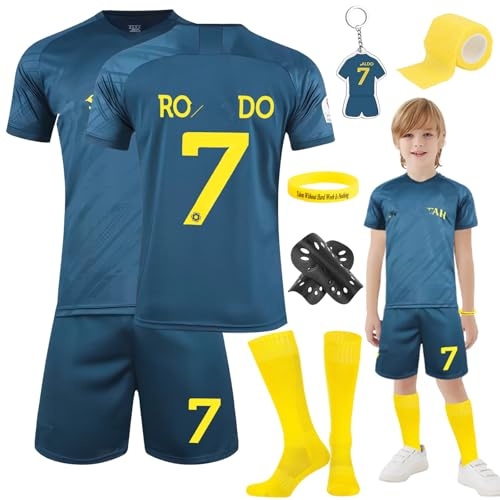 Fussball Trikot Kinder Set, Heimtrikots/Auswärtstrikots Trikot Jungen, Fußball T-Shirt Shorts, Football socken, Schienbeinschoner, Fußbälle Jersey Schlüsselanhänger, Bracelet und Bandage