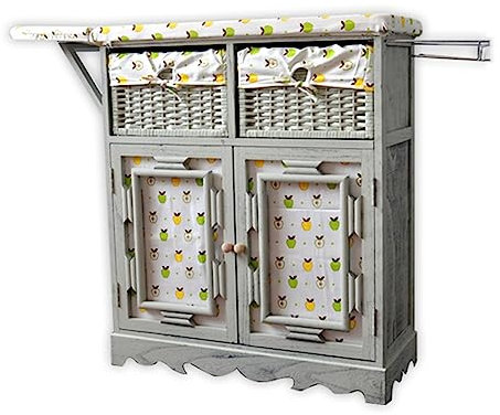 Tabla de planchar de madera maciza, plegable, para el hogar, lavandería, organización, armario, almacenamiento con cesta tejida, diseño de ahorro de espacio