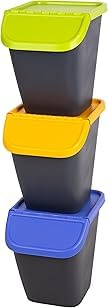 ZARVICZONIA Set of 5 or 3 for Kitchen & Household Organization Pelican Stackable Recycling Bins – Home Essentials Waste Separation Bins | BPA-Free Plastic, 23L Capacity (3)