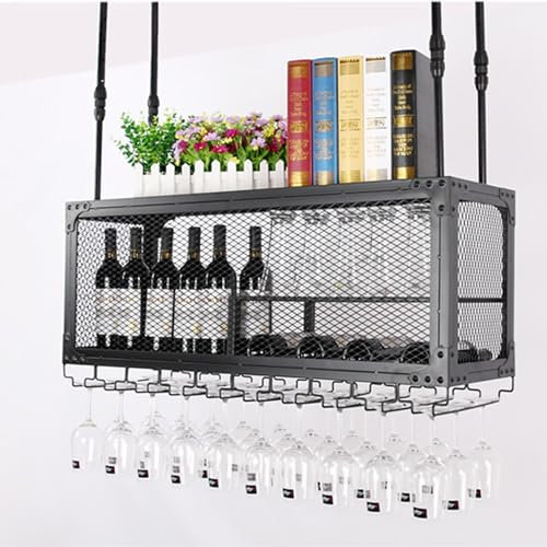 GLJTUO Mensole Da Bar A Parete In Metallo Con Portabicchieri Da Vino Sospeso Per Bottiglie Di Liquore, Mensola Galleggiante Per Whisky, Mobile Da Cucina A Muro Per Bar Di Casa,Color-100 * 30Cm