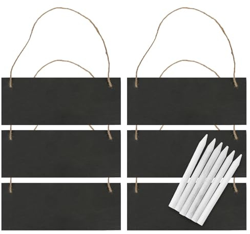 Nicola Spring Rechteck Schiefertafeln mit Seil & Kreidestifte - 25cm x 10cm - Schwarz - 6X Klein Abwischen Hängend Heim Küche Büro Familie Wandplaner Beachten Nachricht Kreide Tafel