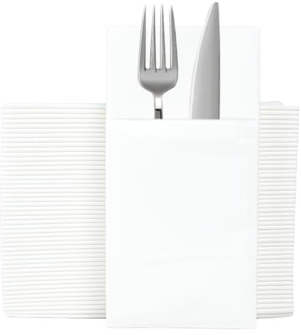 Now products Linen Feel Disposable Napkins 100pcs – 400x400mm Soft White Paper Hand Towels – Luxury Cloth-Like Serviettes for Weddings, Parties, Catering, Bathroom Use, Table Settings & Dinner