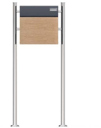 SCHARTEC Holz-Design SBS-SPB-6 Boîte aux lettres sur pied avec pieds anthracite ou acier inoxydable et compartiment à journaux (acier inoxydable)