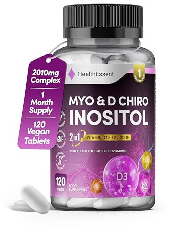 PCOS Chewable Supplement, Myo and D Chiro Inositol with Folic Acid and Chromium, 2000mg for Fertility and Hormone Balance for Women - 120 Tablets by HealthEssent