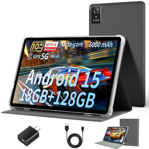 Aobante Tablet 10 Inch, 2025 Android 15 Tablets, 18GB+128GB, 1TB Expand, Widevine L1 Compatible Octa-Core Tablet with WiFi 6, 6000mAh Battery, Dual Camera(5MP+8MP)