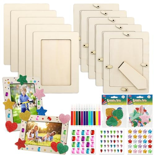 Holzbilderrahmen Zum Bemalen, 10 Stück 20x15cm DIY Holzrahmen Mode Gedanken Design Set Holz Bilderrahmen Bastelset Kinder Indoor Aktivitäten Basteln für Hochzeit Kinder Beschäftigung Geburtstage