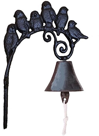 VICASKY Gusseisen Wandglocke Mit Vögeln Im Vintage-Stil Einfache Wandmontage Durch Vorgebohrte Langer Seilgriff Für Gute Befestigung Dekoration Für Tür Und Zuhause