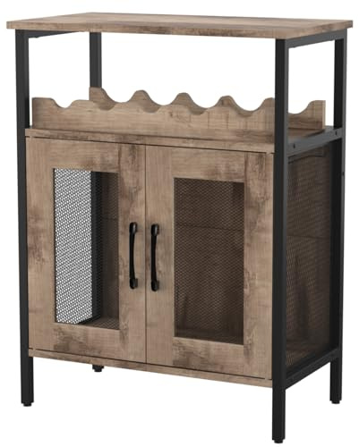 TANGZON Wine Bar Cabinet, Drinks Storage Sideboard with Glass Holder and Removable Bottle Shelf, Freestanding Organizer Cupboard Unit for Home Kitchen (Grey Wash)