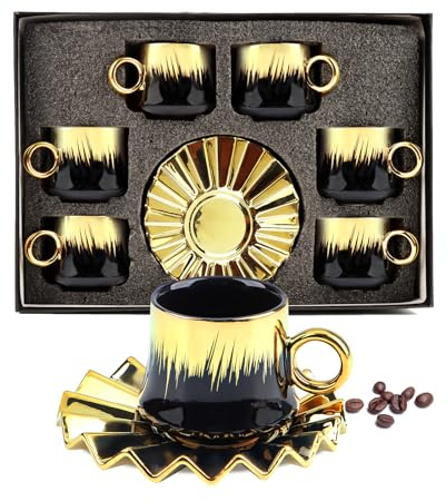6PCS Teeservice 100 ML für Porzellan Europäisches, Keramik Kaffeeservice mit Kaffeetassen und Untertassen, Tee Service für Nachmittagstee, Boutique Teeservice aus Porzellan, Kaffee Set, Geschenk-Box