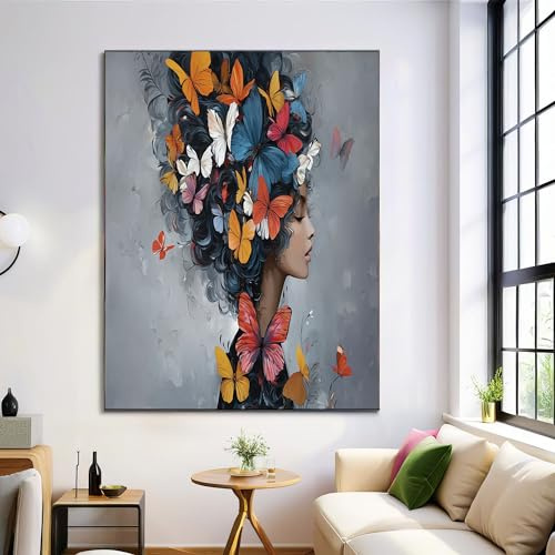 ANALTIRCE Großes Leinwandbilder Wandbilder, Aquarell Schmetterling Frau auf leinwand Wandkunst Ölgemälde Porträt Aesthetic 50×70 cm Kunstdruck Deko für Wohnzimmer Schlafzimmer Geschenk
