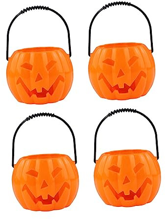 Toddmomy 4 Stück Halloween Kürbis Eimer mit LED Licht und Sound Kunststoff Süßigkeitenkorb mit Henkel Leuchtende Deko für Halloween Party und Trick Treat Gruselige Außen und Innen