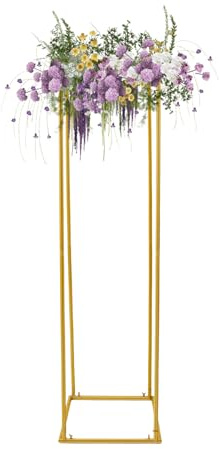 Marsyyds Gold Wedding Flower Stands, 19.68'' x 70.86‘’ Gold Vase Metal Column Stand Decorations, Flower Rectangular Display Rack Decorations for Wedding Home & Party Decorations