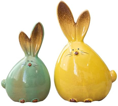 Didiseaon Easter Rabbit Ornaments: 2pcs Ceramic Bunny Ornaments Animal Statue Rabbit Figures for Home Indoor Desktop Living Room Decor Easter Party Table Decoration