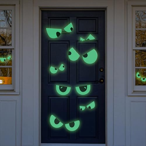 Halloween Door Decorations – Glow in The Dark Eyes Stickers, 2 Sheets of Halloween Front Door Décor