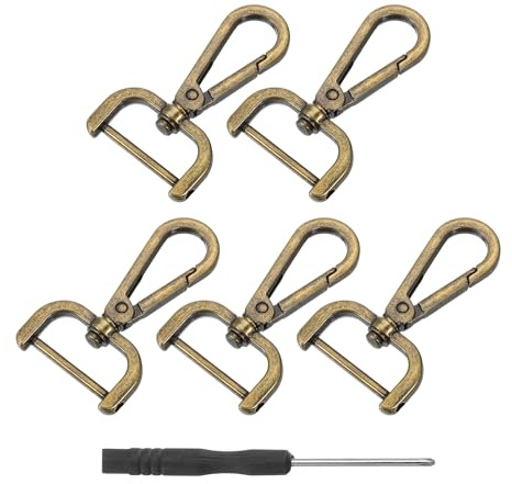 QUARKZMAN 5 Stück Karabinerhaken mit Drehgelenk 25mm D Ring Drehverschluss für Geldbörsen Hummerklauen Verschlüsse Modeclip Geldbeutelherstellung mit Schraubendreher Bronze