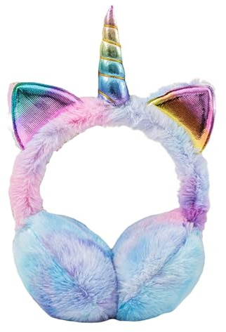 Unicorn Thermal Earmuffs Winter Ear Covers Cold Resistant Faux Rabbit Fur Over the Head Design Adjustable Ear Cups Windproof Plush Earmuffs for Winter Outdoor (Light Purple, 2 15 Years)