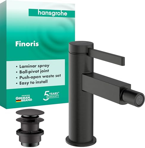 hansgrohe Finoris - Bidetarmatur mit Push-Open Ablauf, Einhebel-Bidetmische mit Auslauf Höhe 99 mm, Brushed Black Chrome, 76200340