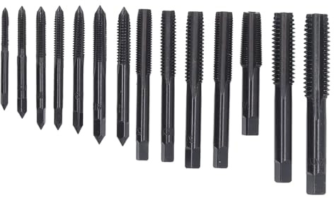 ViaGasaFamido Jeu de Tarauds Filetés 14 Pièces en Acier à Roulement Noir nitruré pour Aluminium et Acier Inoxydable, Jeu de Tarauds à Vis à Cannelure Droite 12-24NC avec évacuation des Copeaux,
