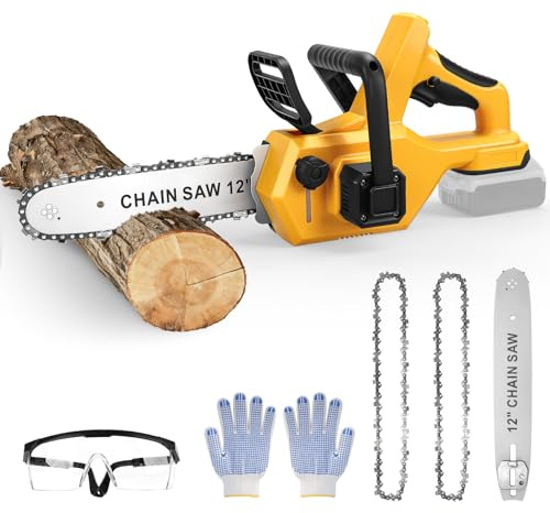 12 Inch Cordless Chainsaw for Dewalt 18V 20V Max Battery, No Battery | 1100W Brushless Motor, 0-6500 RPM, 22 ft/s Chain Speed, Auto Oiler System, Security Lock, for Wood Cutting Tree Trimming