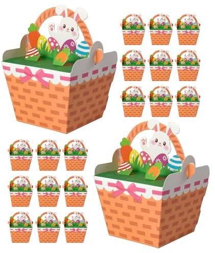STOBAZA 30Pcs Easter Candy Boxes with Handles, Paper Bunny and Carrot Treat Boxes for Easter Egg Hunting, Party Favors, School and Shower Presents