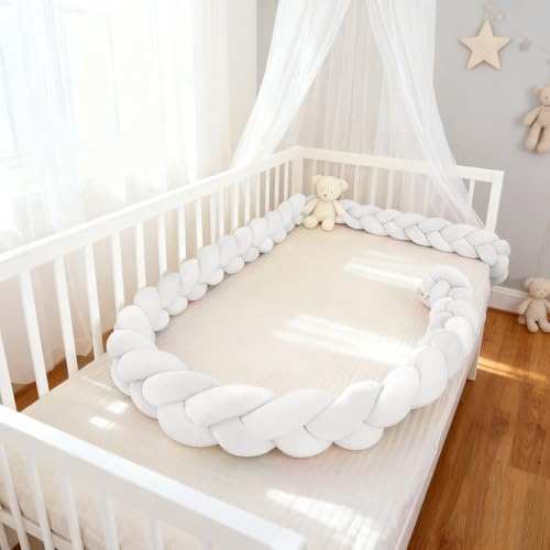PTKG All Round Braided Protector Bed Guard Rail Surrounds Cushions Thick Soft Breathable Cushion Side Protectors Anti-Collision Knot Pillow Cotton Decor for Room Bed,C1,300CM