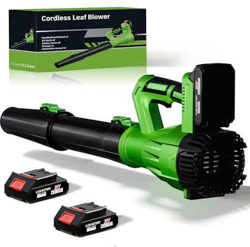 21V Cordless Leaf Blower, 6-Speed, 2x6.0Ah Battery & Fast Charger, Lightweight, Black Green