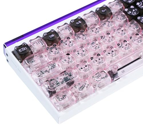 JSJTKeys Pink and Black Transparent Keycaps,PC Material Mao+ Moa Profile Translucent Keycap 75 Keys Suitable for Cherry Mx Switch Mechanical Keyboards Key Caps
