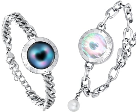 TOTWOO Bracciali per Coppie con Collegamento Bluetooth Uno a Uno tramite App, Luci e Vibrazione al Tocco – Regalo Romantico per Relazioni a Distanza, in Acciaio Inossidabile 316