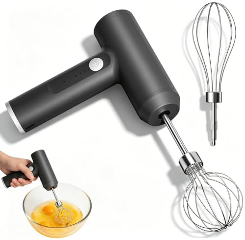 Kabelloser Handmixer Elektrischer, Drahtloser Elektrischer Lebensmittelmischer mit 3-Geschwindigkeiten 2 Eierklopfer, USB-Aufladung, Handheld Elektrische Mixer für Teig/Kuchen/Creme/Mixer/Küche