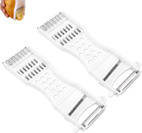 Pelatore da Cucina Multifunzionale Set da 2, 6 in 1 Pelapatate Professionale per Verdure, Patate, Asparagi e Julienne, Sbucciatore Ergonomico Bianco in Acciaio Inox