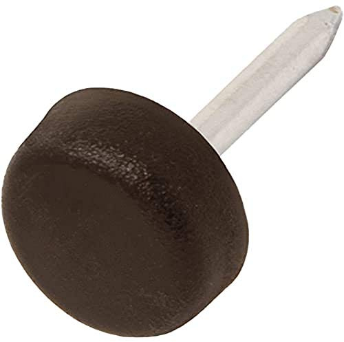 Adsamm® 32 feltrini in plastica con chiodo, marrone, diametro 10 mm, rotondi, per mobili con chiodo, per mobili e pavimento