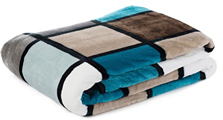 Gözze - Weiche Kuscheldecke, Cashmere Feeling, Hohes Stoffgewicht 500 g/m², Antigua, 150 x 200 cm - Aqua/Taupe/Petrol