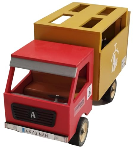 AMBIENTS ARTESANIA Camión de Toros de Juguete – Artesanal con Rampa y 6 Toritos Incluidos - Hecho a Mano - Especialistas en Fabricación de Juguetes para Niños - Toritos de Plástico -Personalizable