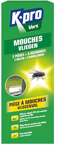 K.PRO VERT - Pièges à mouches - Efficace : jusqu'à 75% des mouches sont capturées en 48 heures - Pièges discrets - 2 pièges + 6 recharges