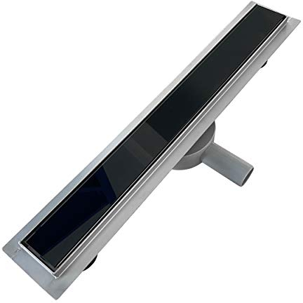 Duschrinne 80 cm Bodenablauf Duschablauf aus Edelstahl sehr flach - Siphon 360 Grad beweglich - Größen 50cm – 120cm Model B2 Glas Schwarz