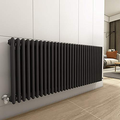 Warmehaus Traditional Anthracite 3 Column Horizontal Radiator 600x1460mm | Victorian Radiator, Radiators Wall Mounted Central Heating, Designer Triple Column Radiator, Bathroom Kitchen, Grey Radiator
