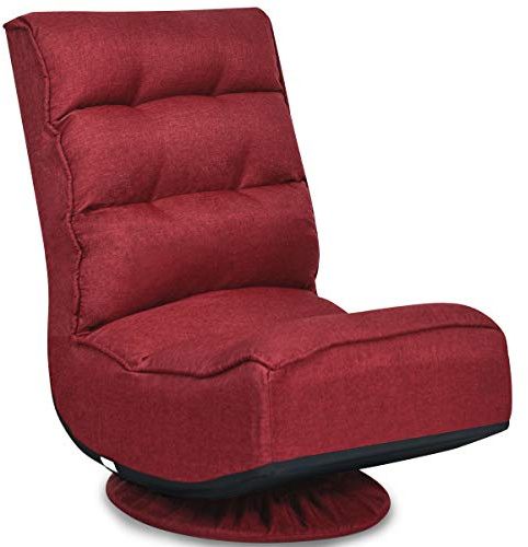 COSTWAY Poltrona Relax da Terra Pieghevole Reclinabile Girevole, Poltrone da Divano per Studio Salotto, con Schienale, Ottima per Rilassarti (Vino)