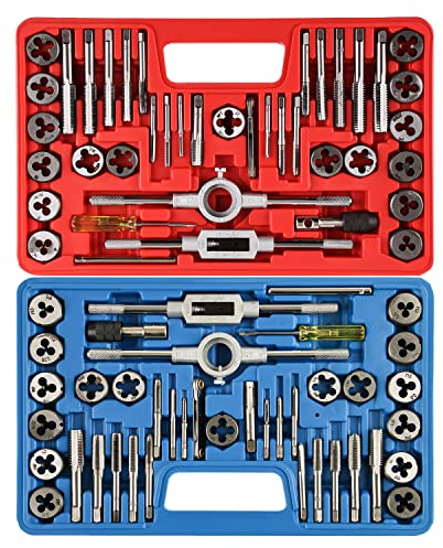 Anfrere Gewindeschneid-Set metrisch und Standard, Nachgewinde-Werkzeugsatz für Grob- und Feingewinde, GCr15 Lagerstahl, 80-teilig
