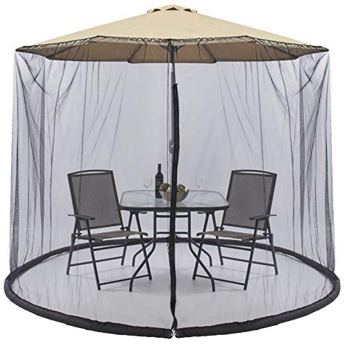 Parasol Screen Outdoor Garden Umbrella Cover Mosquito Net - Keep Bugs Out with Double Zipper - Fillable Base Tubes for Added Strength - Fully Adjustable (9 ft)