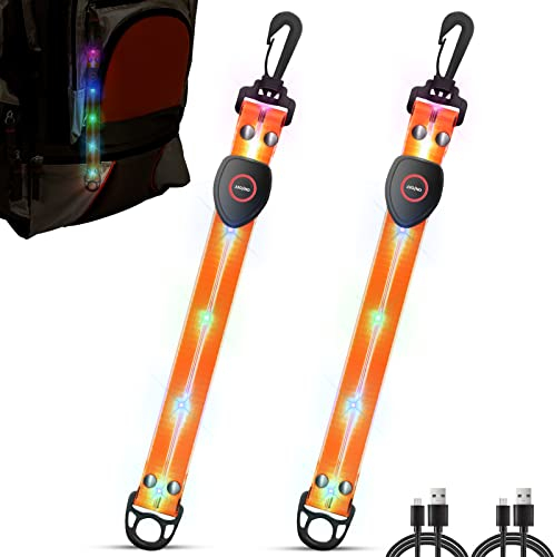 ZLCBBD Blinklicht Schulranzen Kinder - LED USB Aufladbar Licht Sicherheitslicht, Reflektierende Lichtband Reflektor Anhänger für Schulranzen, Rucksack, Wandern, Joggen, 2 Stück (2-Orange)