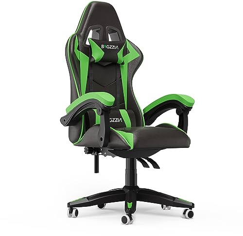 bigzzia Gaming Stuhl Ergonomisch - Gamer Stühle mit Lendenkissen + Kopfstütze Gaming Chair Höhenverstellbar Bürostuhl Computerstuhl für Erwachsene Mädchen Junge (Green)